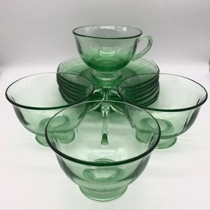 Vintage Green Vaseline Uranium Glass Cups